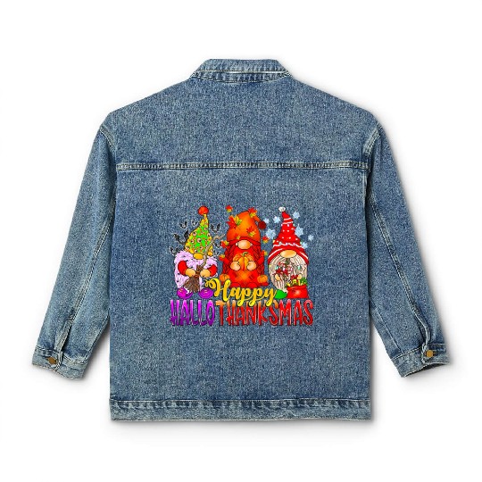Happy Hallothanksmas Gnomes Lover Halloween Classic Women's Denim Jackets