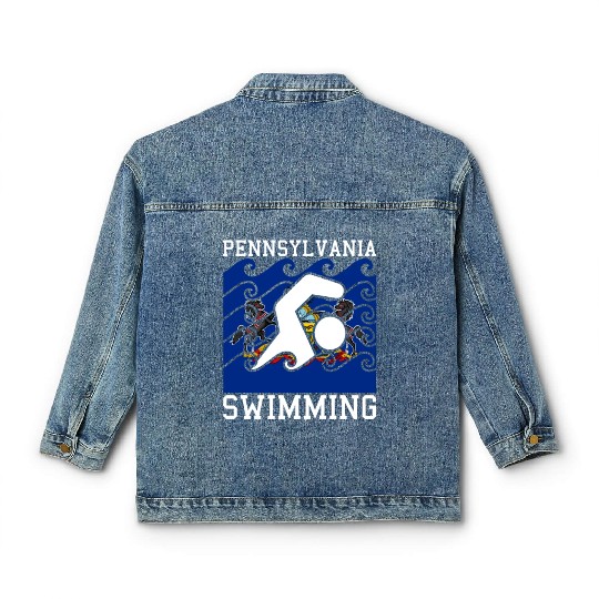 Pennsylvania Flag Swimming Team Swim Swimmer US St Classic Women's Denim Jackets