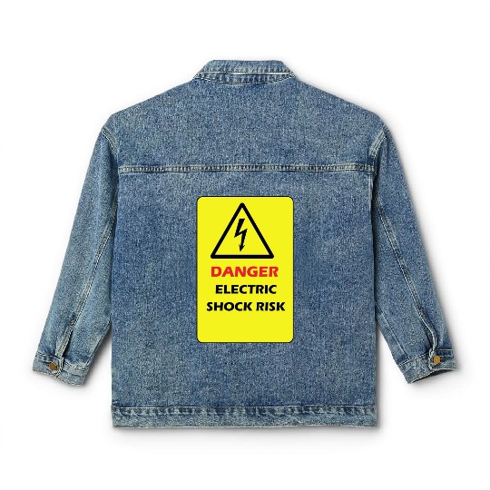 Danger Electrical shock Risk Yellow warning Label Classic Women's Denim Jackets