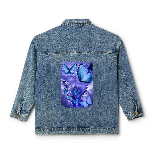 Blue Butterflies Lightning Butterfly Lover Classic Women's Denim Jackets