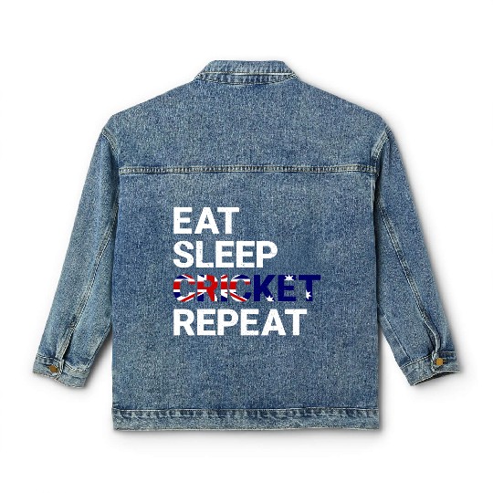 Eat Sleep Cricket Repeat AUS Flag Sports Gift Classic Women's Denim Jackets