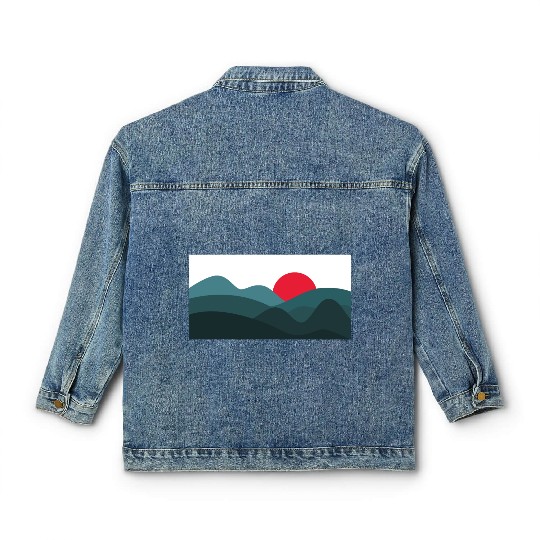 Minimalist Sun Peacock Blue and White Classic Women's Denim Jackets