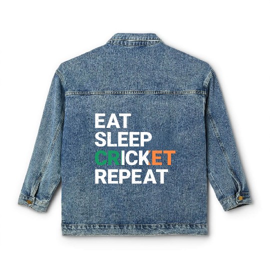 Eat Sleep Cricket Repeat Ireland Flag Sports Gift Classic Women's Denim Jackets