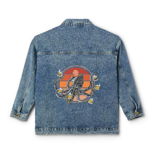 Beer Drinking Octopus Men Beer Lover Classic Women's Denim Jackets
