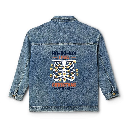 Christmas Holiday Skeleton Rib Cage Radiology Classic Women's Denim Jackets