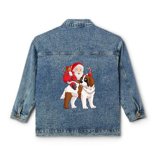Saint Bernard Christmas Santa Claus Xmas Pajama Classic Women's Denim Jackets