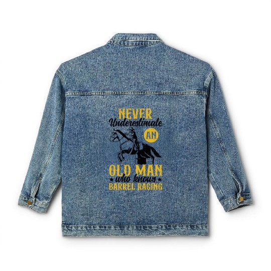Old Man Barrel Racing Rodeo Equestrian Horse Classic Women's Denim Jackets