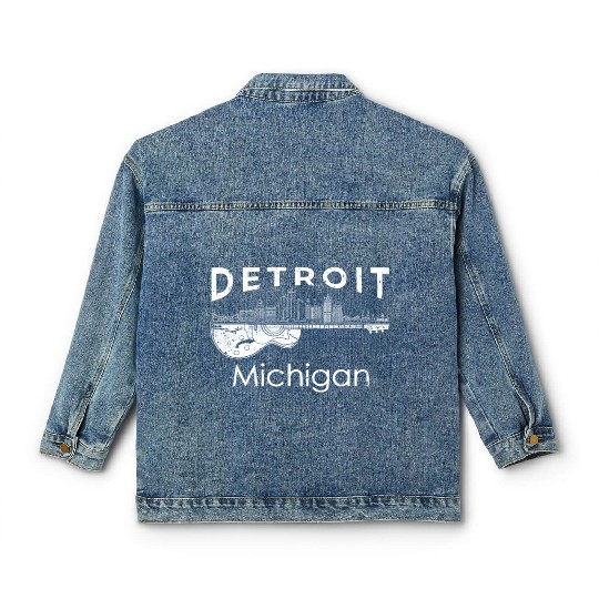 Detroit Souvenir Men Michigan Gift Music Guitar Classic Women's Denim Jackets
