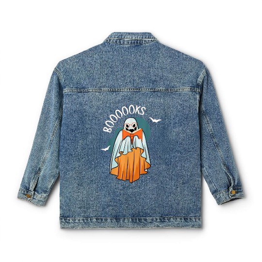 Ghost Book Reading Teacher School Funny Halloween Classic Women's Denim Jackets