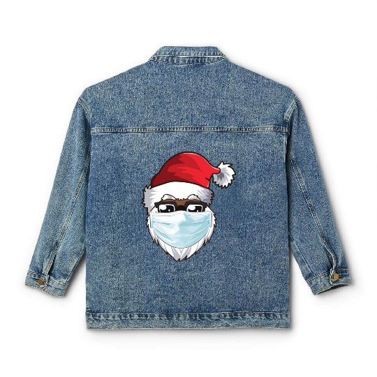 Black African American Christmas 2022 Santa Wearin Classic Women's Denim Jackets