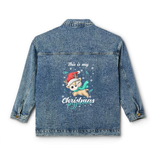 Winter Christmas Pyjama Reindeer Classic Women's Denim Jackets