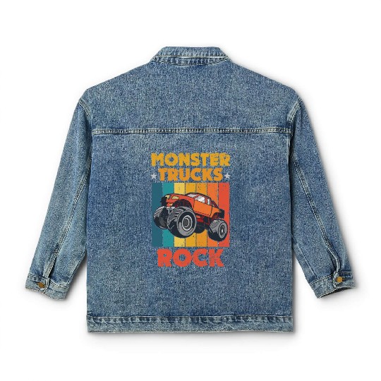 Awesome Monster Trucks Rock Tricks Stunts Wheelies Classic Women's Denim Jackets
