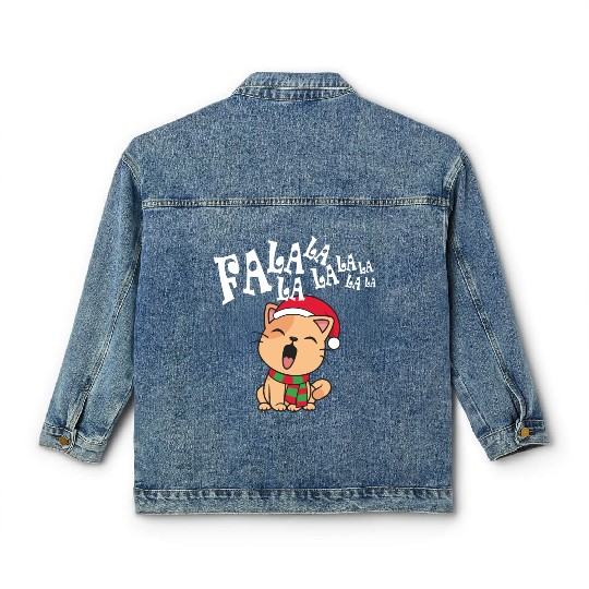 Cute Christmas Cat Singing Fa la la la Song Classic Women's Denim Jackets