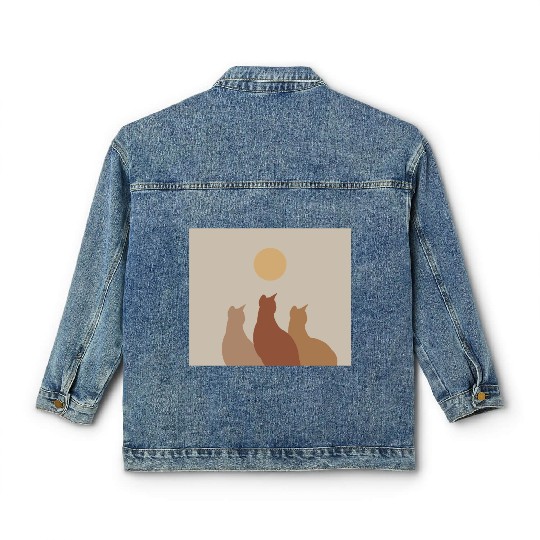 Abstract Boho Cats Relaxed Aesthetic Beige Minimal Classic Women's Denim Jackets