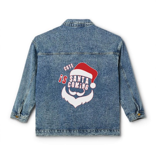 Christmas Cute Santa Is Coming Santa Candy Cane Classic Women's Denim Jackets