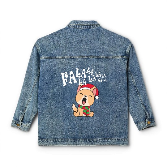 Cute Christmas Dog Singing Fa la la la Song Classic Women's Denim Jackets