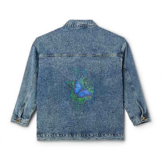 Royal blue monarch butterfly retro 70's animal Classic Women's Denim Jackets