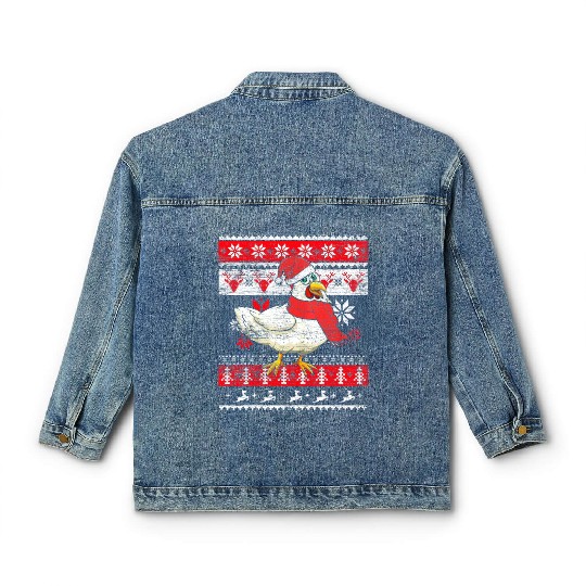Farm Animal Farmer Gifts Ugly Christmas Chicken Classic Women's Denim Jackets