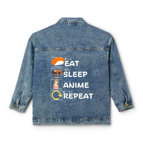 Eat Sleep Anime Repeat Classic Women's Denim Jackets, Anime Manga