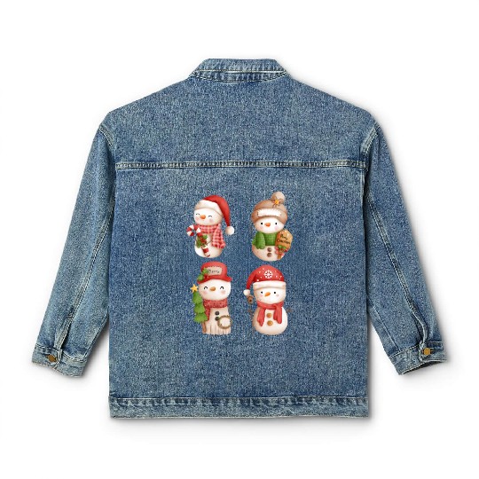 Snowmen in christmas mode happy holidays Classic Women's Denim Jackets