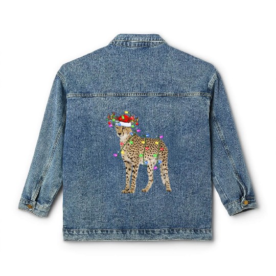 Cheetah Lover Xmas Lighting Santa Cheetah Christma Classic Women's Denim Jackets