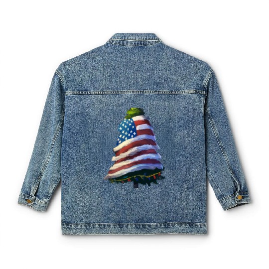Patriotic Christmas Tree Wrapped In US Flag Classic Women's Denim Jackets