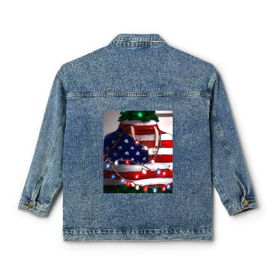 Patriotic Christmas Christmas Tree US Flag Classic Women's Denim Jackets