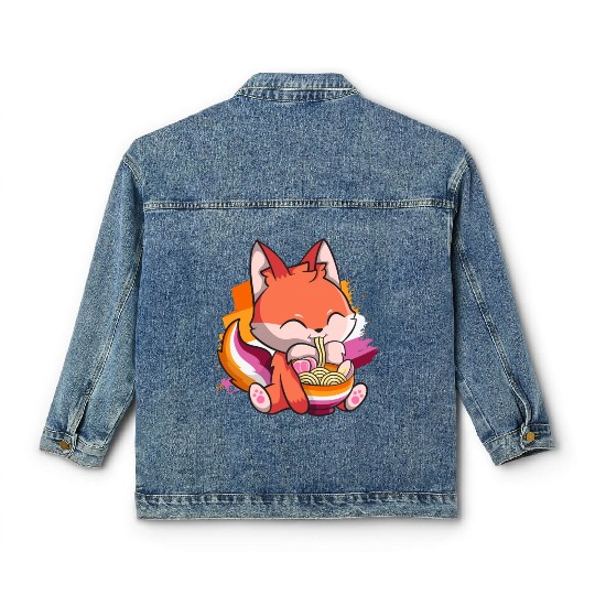 Lesbian Pride Gay Kawaii Fox Ramen Noodles Lesbian Classic Women's Denim Jackets