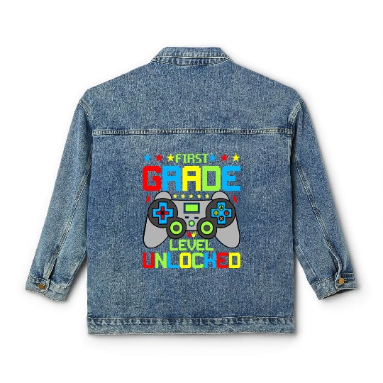 First Grade Level Unlocked Video Game Back To Scho Classic Women's Denim Jackets