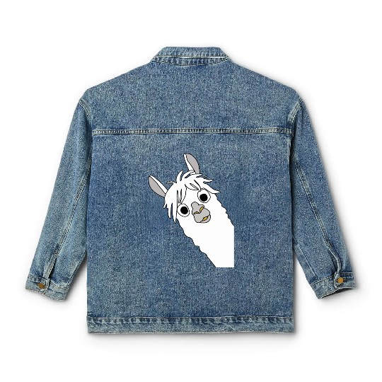 Laughing alpaca comic lama in white with big eyes Classic Women's Denim Jackets