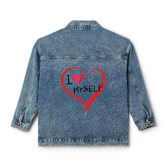 i love me heart text icon shape Classic Women's Denim Jackets