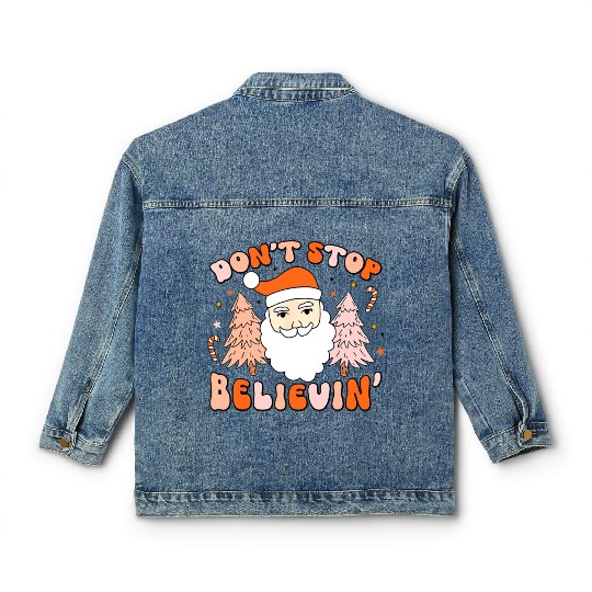 Retro Groovy Don't Stop Believin' Christmas Cute Classic Women's Denim Jackets