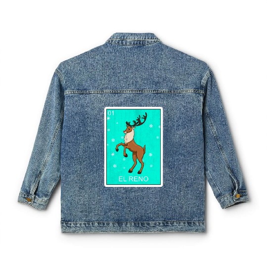 El Reno Reindeer Card Mexican Lottery Christmas Classic Women's Denim Jackets