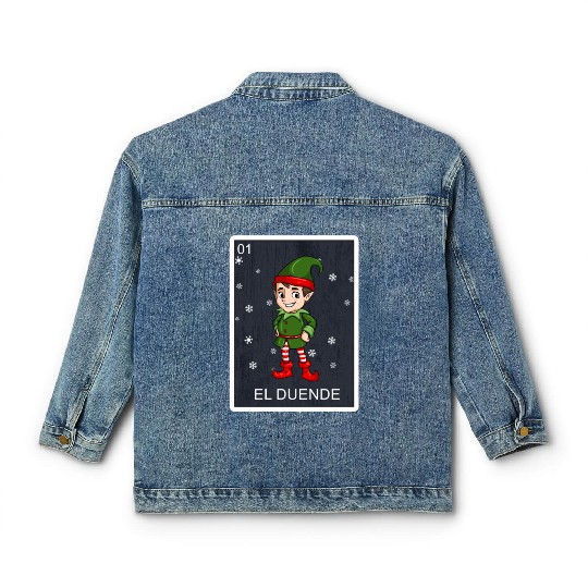 El Duende The Elf Card Mexican Lottery Christmas Classic Women's Denim Jackets