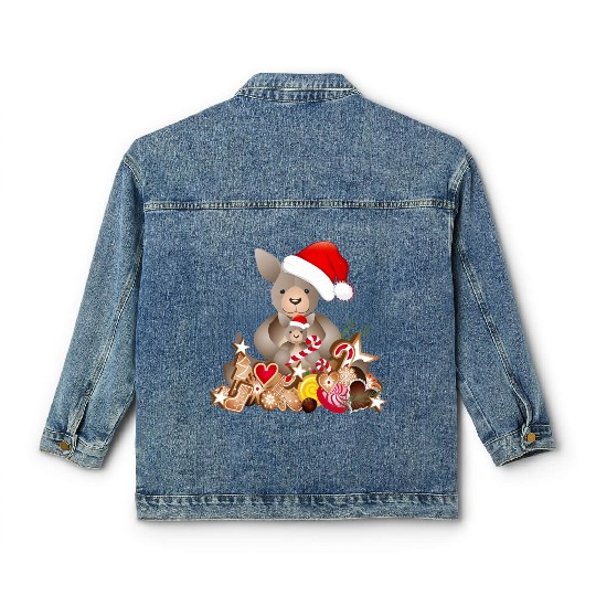 cute kangaroo for christmas with santa hat Classic Women's Denim Jackets