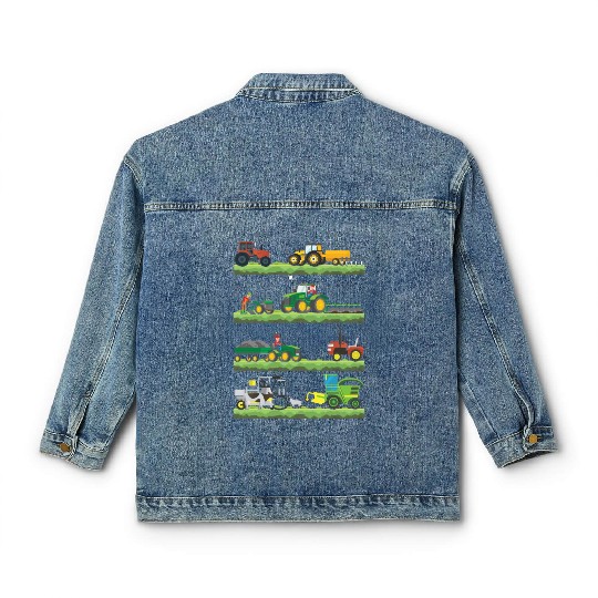 Agricultural Machinery Tractors Farmer Vehicles Classic Women's Denim Jackets