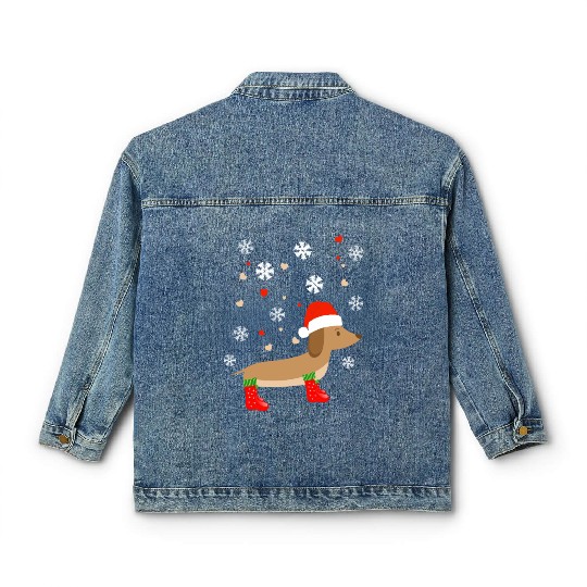 dachshund winter Classic Women's Denim Jackets