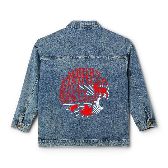 Christmas Classic Women's Denim Jackets, Merry Fishmas And Happy New Deer