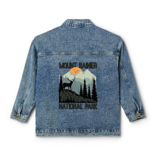 Mount Rainier National Park Mountains Deer Classic Women's Denim Jackets