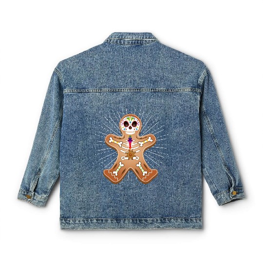 Gingerbread man Sugar Skull decor for Christmas Classic Women's Denim Jackets
