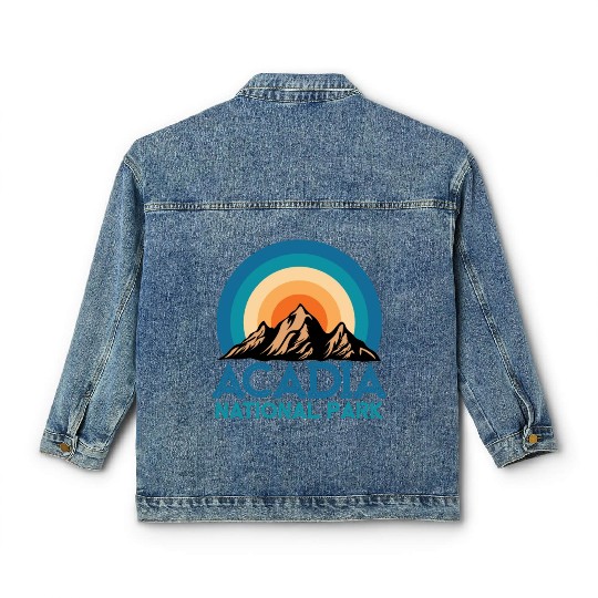 Cool Vintage Retro Acadia National Park Mountain Classic Women's Denim Jackets