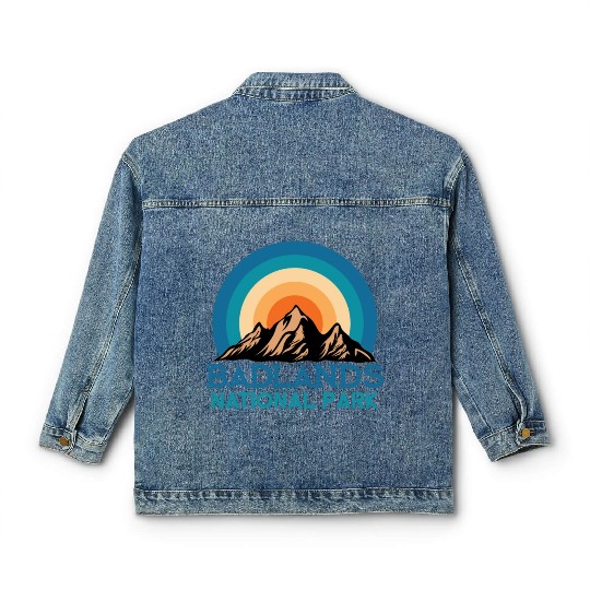 Cool Vintage Retro Badlands National Park Mountain Classic Women's Denim Jackets