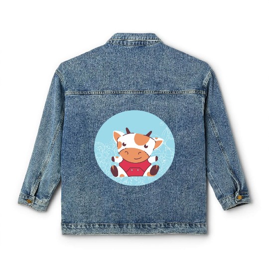 kawaii baby cow for farmers and farm animal lovers Classic Women's Denim Jackets