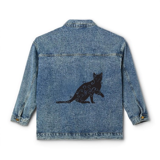 Black magic Cat desk mat , black cat holding on Classic Women's Denim Jackets