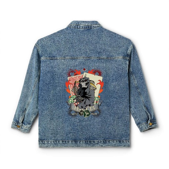 Let us play Poker Lucky 13 Skull gift Classic Women's Denim Jackets
