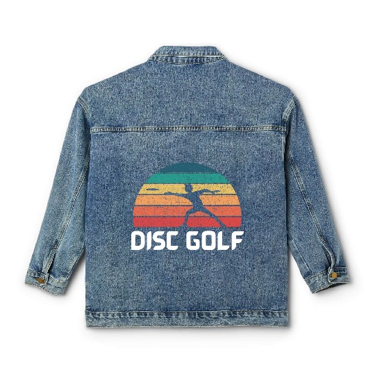 disc golf frisbee vintage sunset with white text Classic Women's Denim Jackets