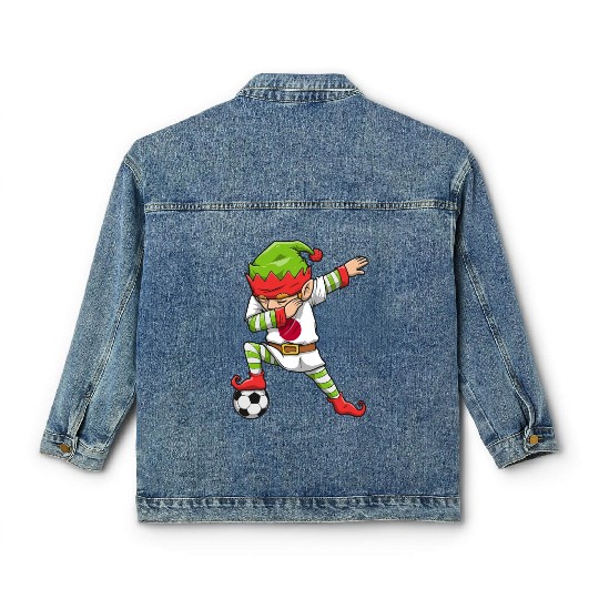 Soccer Boy Dabbing Elf Squad Christmas Jersey Classic Women's Denim Jackets
