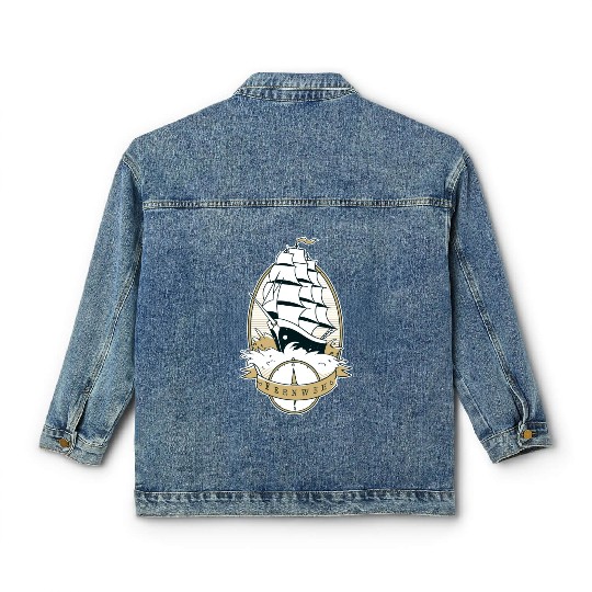 Old school ship waves sea sailing Old school ship Classic Women's Denim Jackets