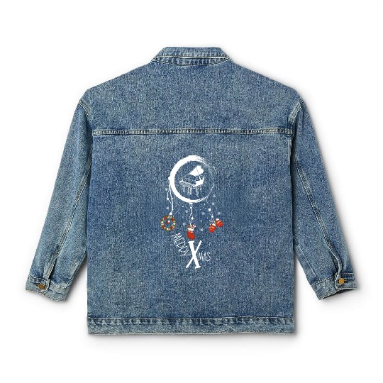 musical instrument dreamcatcher Christmas Piano Classic Women's Denim Jackets