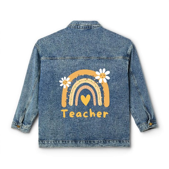 Cute Yellow Floral Teacher Classic Women's Denim Jackets
